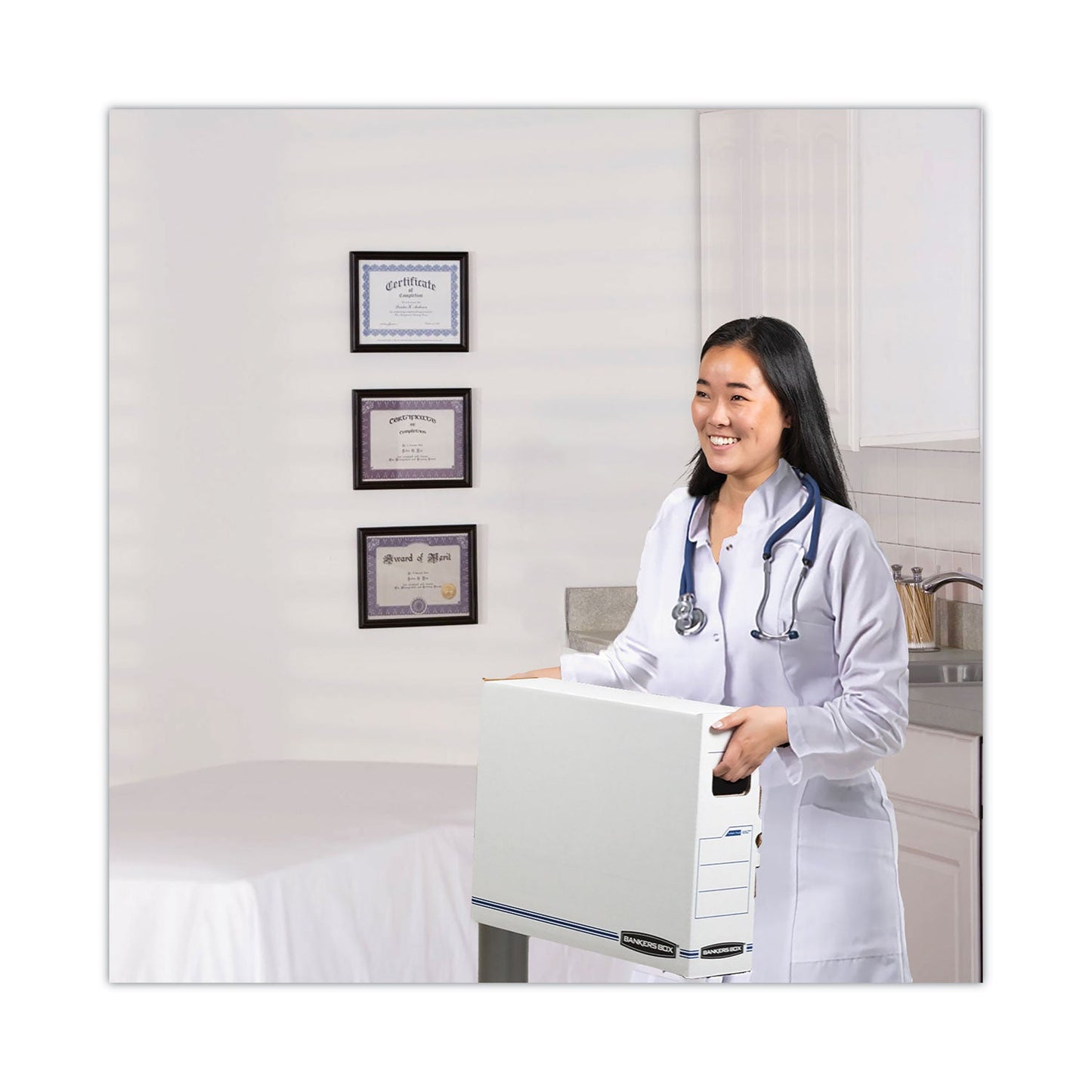 Bankers Box X-Ray Storage Boxes, 5" x 18.75" x 14.88", White/Blue, 6/Carton