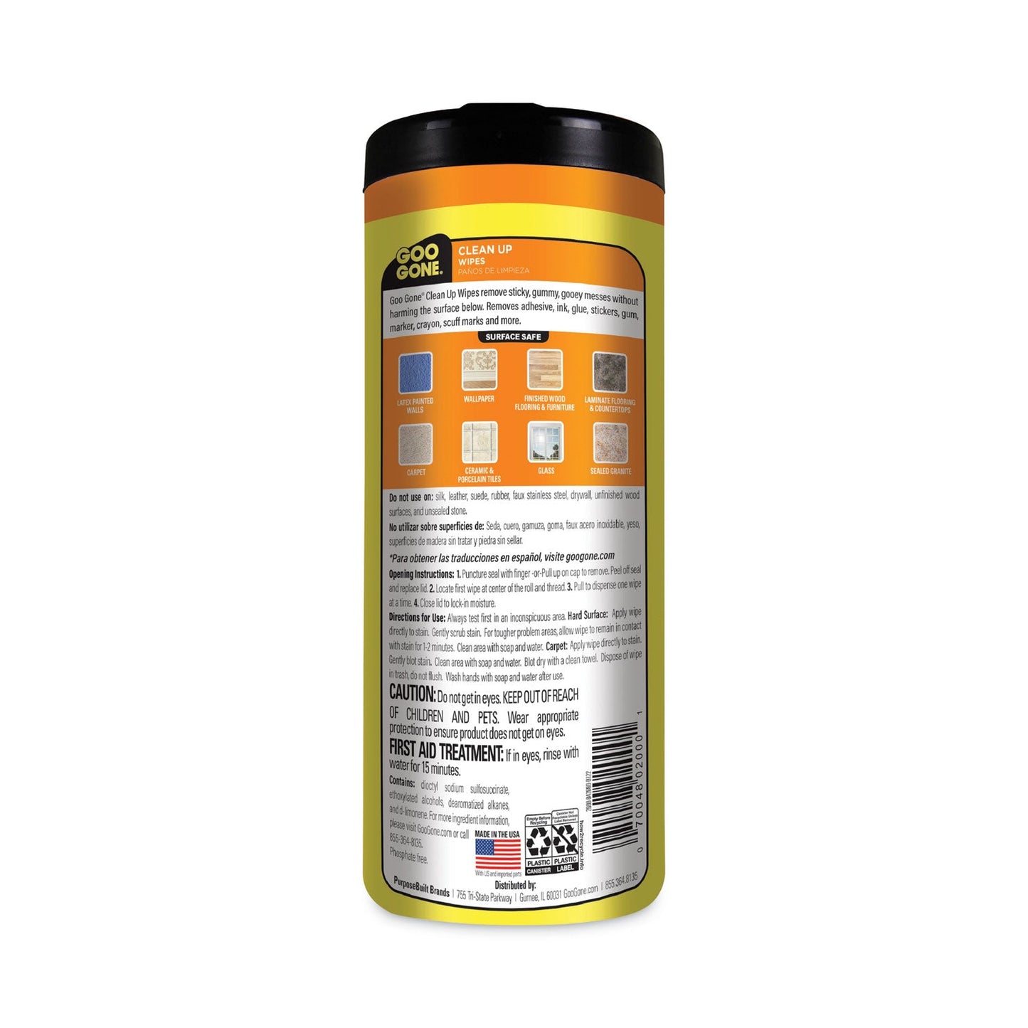 Goo Gone Clean Up Wipes, 8 x 7, Citrus Scent, White, 24/Canister