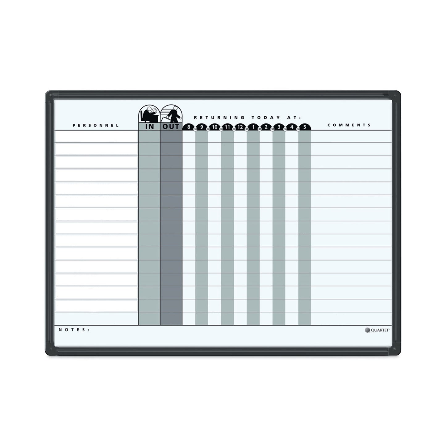 Quartet Magnetic Employee In/Out Board, Porcelain, 24 x 18, Gray/Black, Aluminum Frame