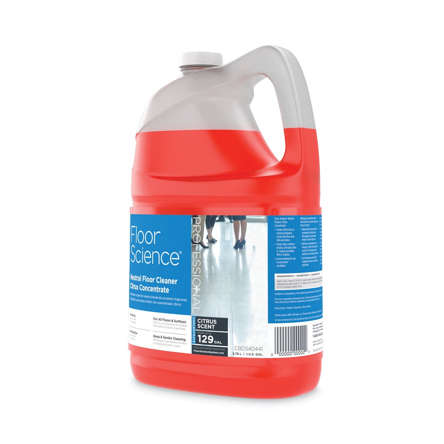 Diversey Floor Science Neutral Floor Cleaner Concentrate, Citrus Scent, 1 gal, 4/Carton
