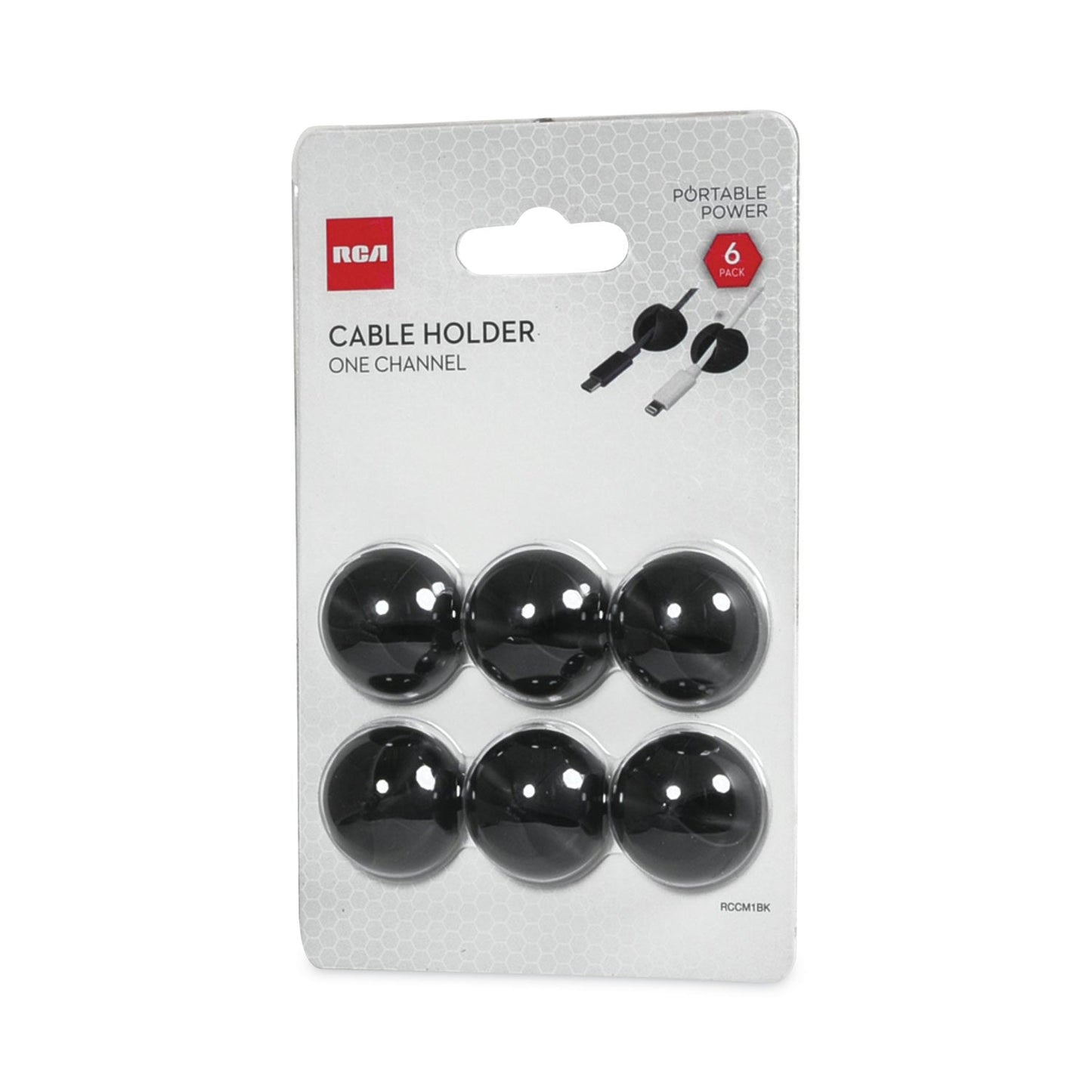 RCA One Channel Cable Holder, 1" x 1", Black, 6/Pack