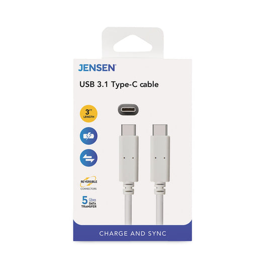 JENSEN USB-C 3.1 Type-C, 5 Gbps, 3 ft, White