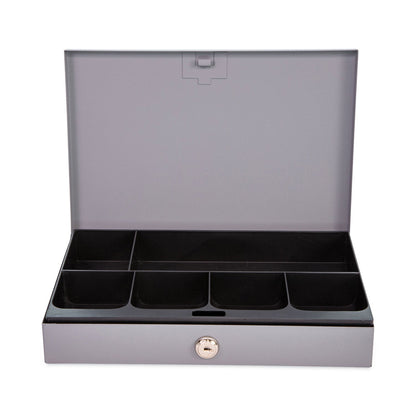 CONTROLTEK Heavy Duty Low Profile Cash Box, 6 Compartments, 11.5 x 8.2 x 2.2, Gray