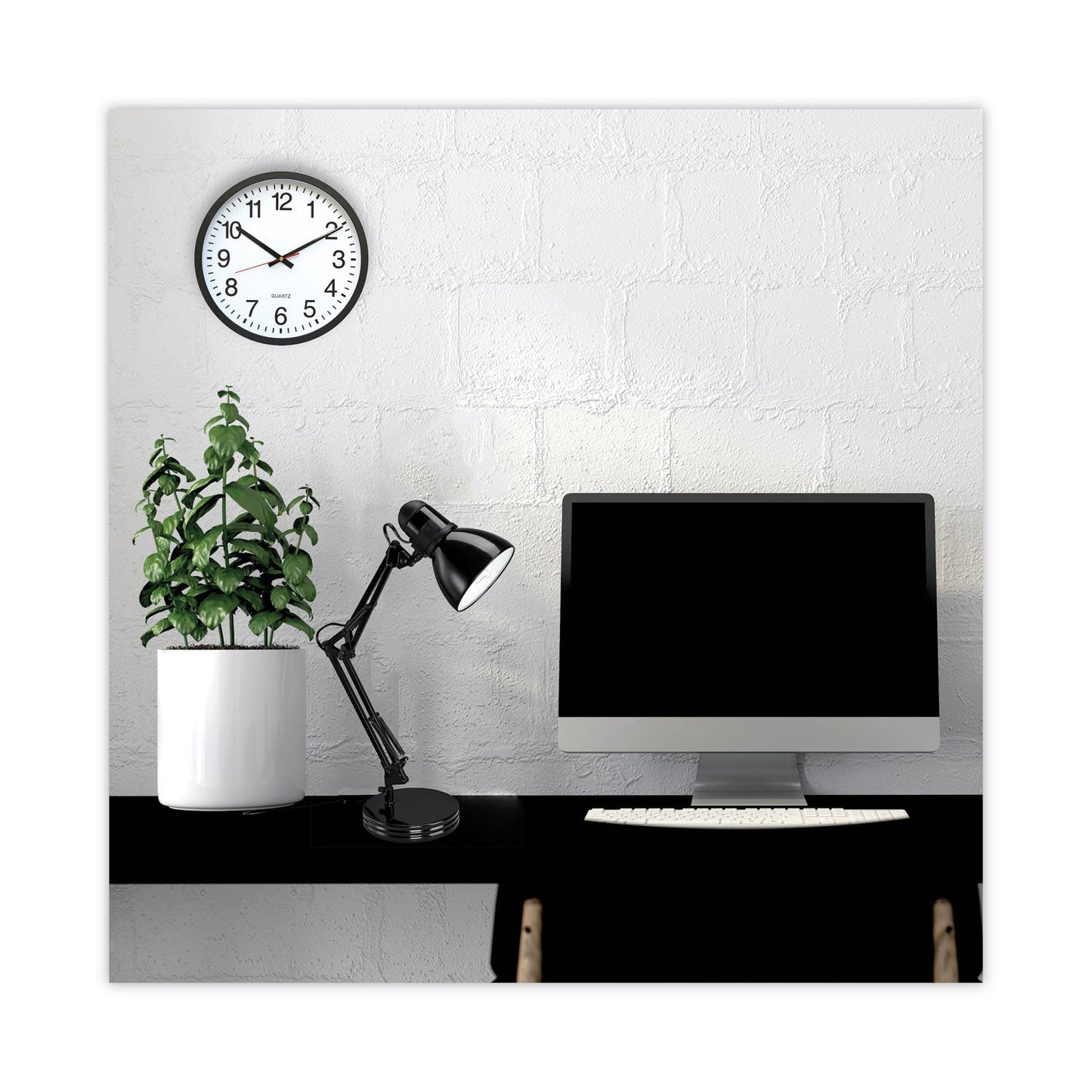 Universal Classic Round Wall Clock, 12.63" Overall Diameter, Black Case, 1 AA (sold separately)