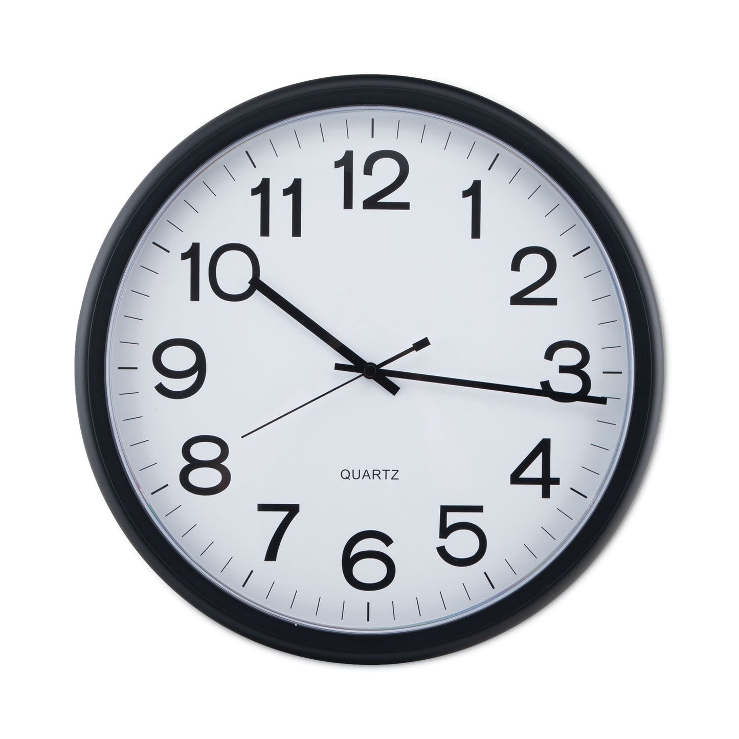 Universal Round Wall Clock, 13.5" Overall Diameter, Black Case, 1 AA (sold separately)