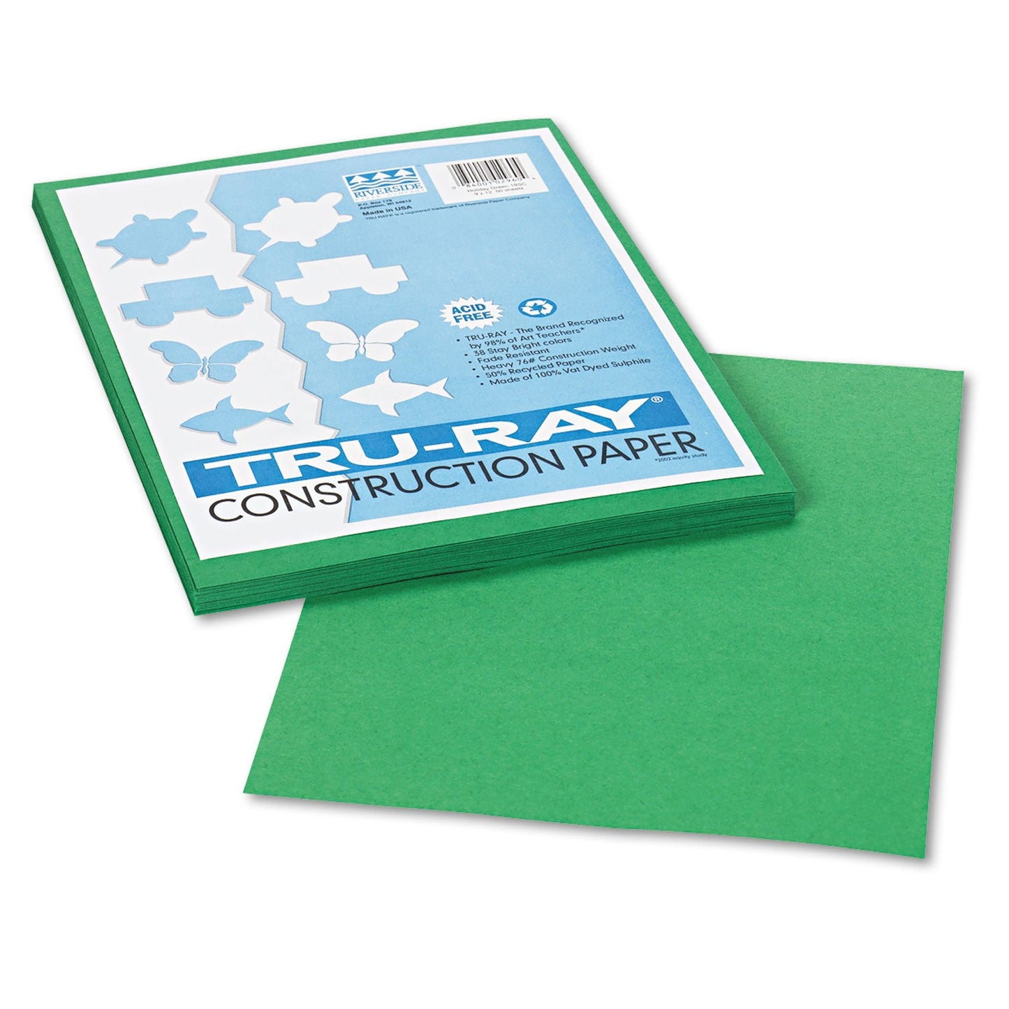 Pacon Tru-Ray Construction Paper, 76 lb Text Weight, 9 x 12, Holiday Green, 50/Pack