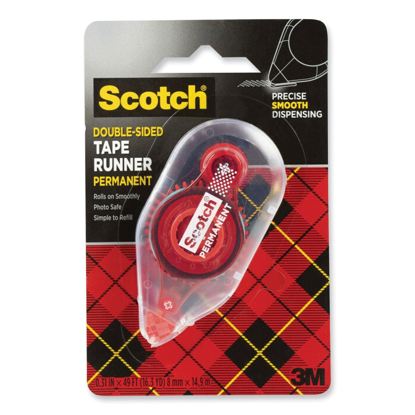 Scotch Tape Runner, 0.31" x 49 ft, Dries Clear