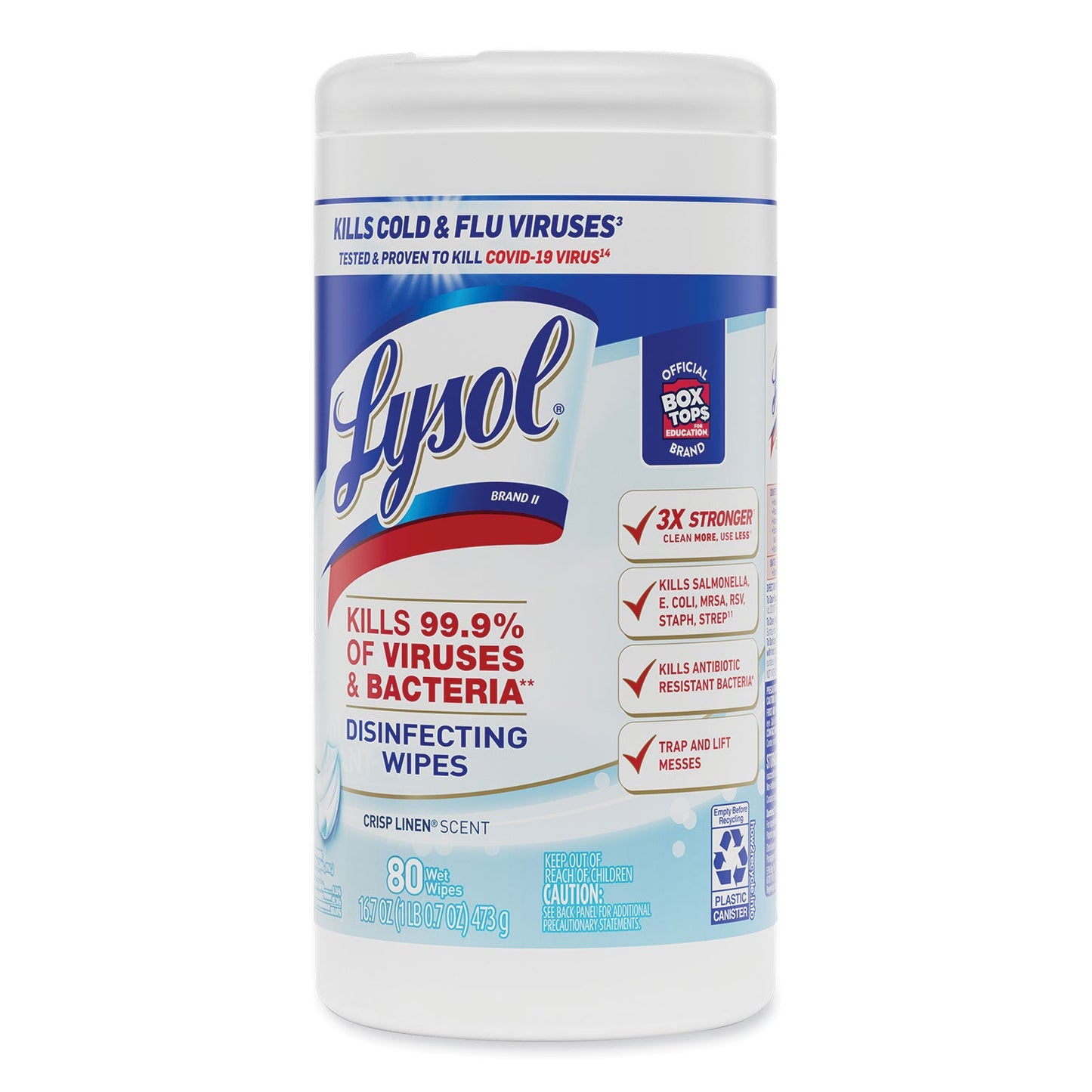 LYSOL Disinfecting Wipes, 7 x 7.25, Crisp Linen, 80 Wipes/Canister, 6 Canisters/Carton