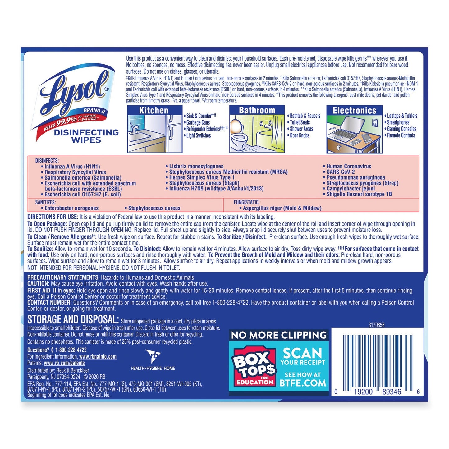 LYSOL Disinfecting Wipes, 7 x 7.25, Crisp Linen, 80 Wipes/Canister