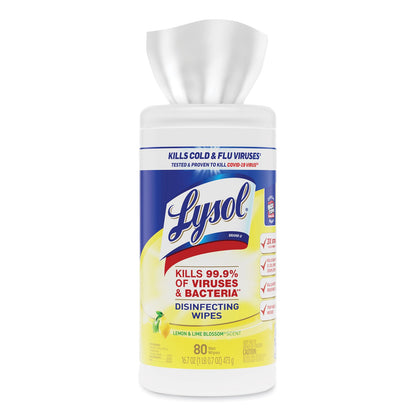 LYSOL Disinfecting Wipes, 7 x 7.25, Lemon and Lime Blossom, 80 Wipes/Canister