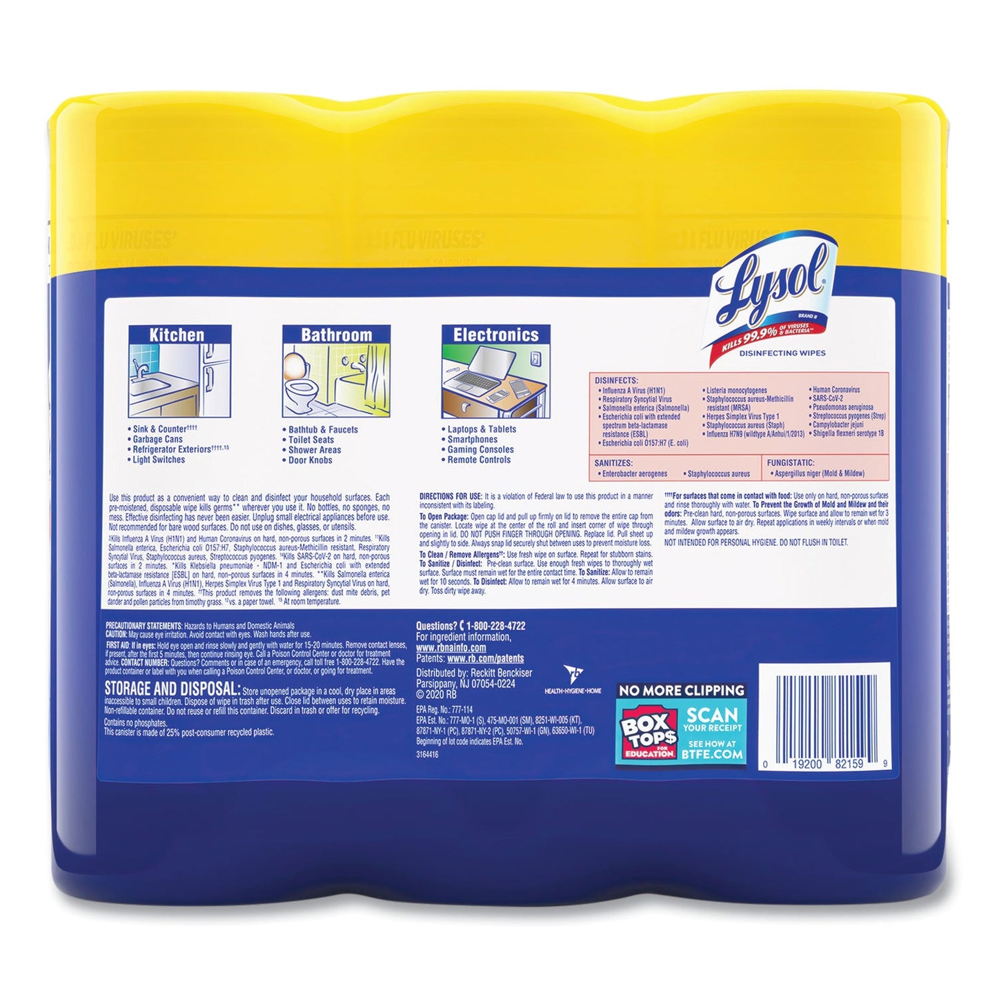 LYSOL Disinfecting Wipes, 7 x 7.25, Lemon and Lime Blossom, 35 Wipes/Canister, 3 Canisters/Pack