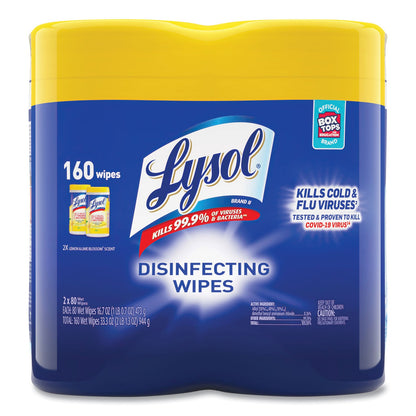 LYSOL Disinfecting Wipes, 7 x 7.25, Lemon and Lime Blossom, 80 Wipes/Canister, 2 Canisters/Pack