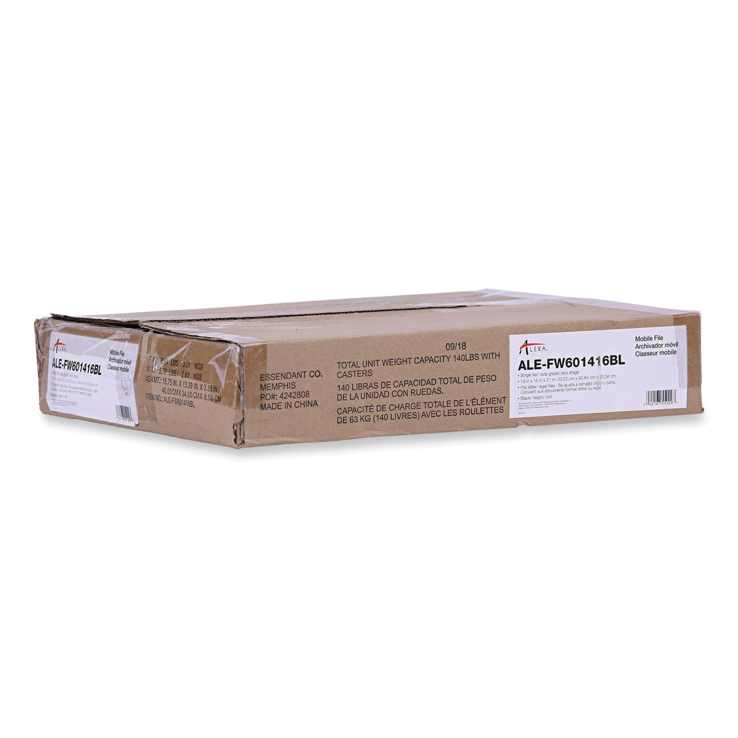 Alera Compact File Cart for Side-to-Side Filing, Metal, 1 Shelf, 1 Bin, 15.25" x 12.38" x 21", Black