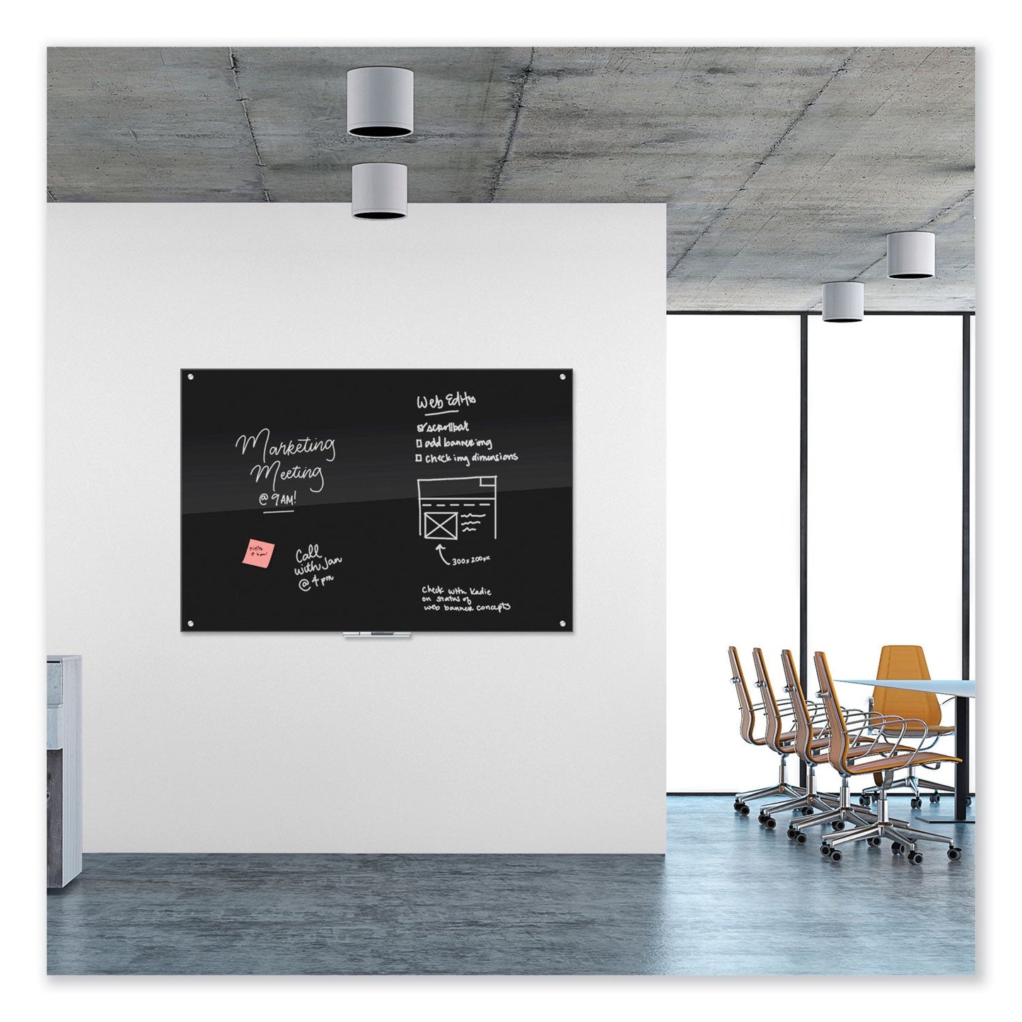 U Brands Black Glass Dry Erase Board, 70 x 47