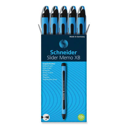 Schneider Slider Memo XB Ballpoint Pen, Stick, Extra-Bold 1.4 mm, Black Ink, Black/Light Blue Barrel, 10/Box