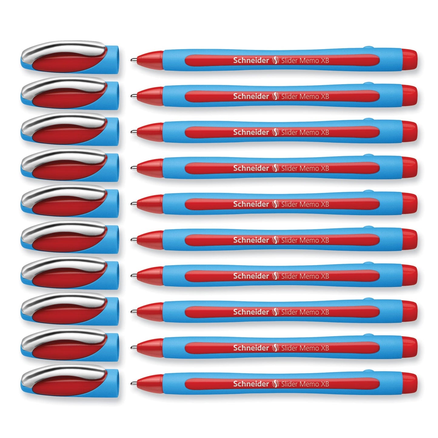 Schneider Slider Memo XB Ballpoint Pen, Stick, Extra-Bold 1.4 mm, Red Ink, Red/Light Blue Barrel, 10/Box