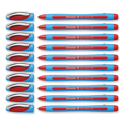 Schneider Slider Memo XB Ballpoint Pen, Stick, Extra-Bold 1.4 mm, Red Ink, Red/Light Blue Barrel, 10/Box