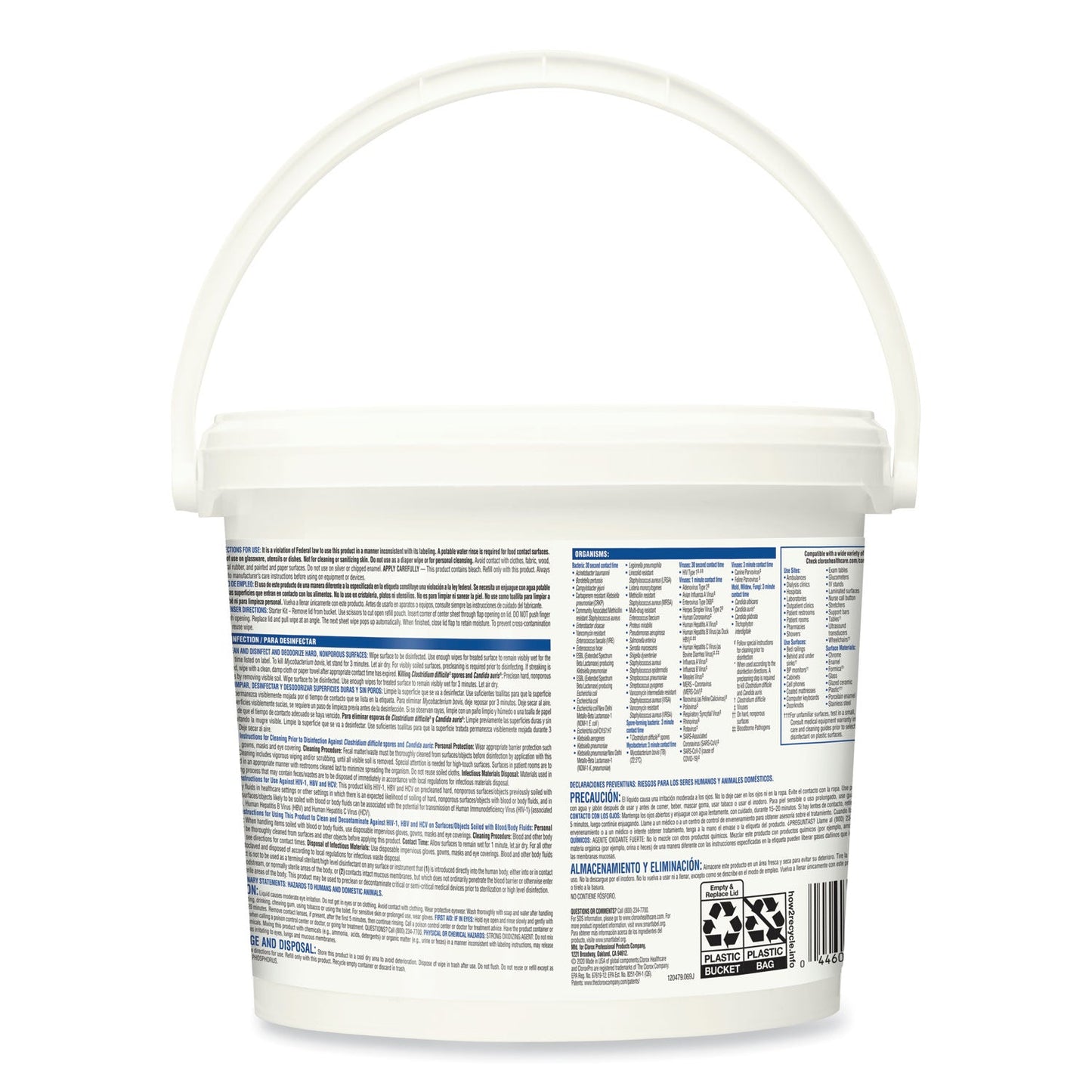 Clorox Bleach Germicidal Wipes, 12 x 12, Unscented, 110/Bucket