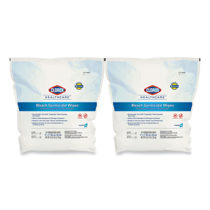 Clorox Bleach Germicidal Wipes, 12 x 12, Unscented, 110/Refill, 2/Carton