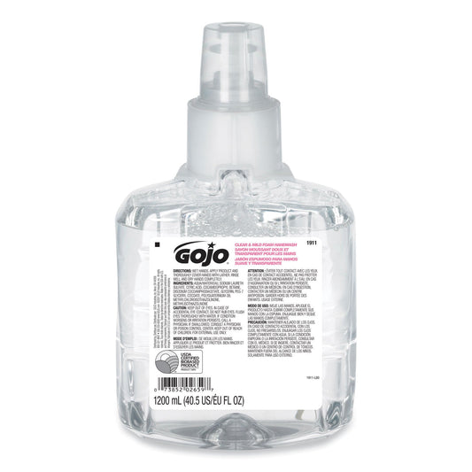 GOJO Clear and Mild Foam Handwash Refill, For GOJO LTX-12 Dispenser, Fragrance-Free, 1,200 mL Refill