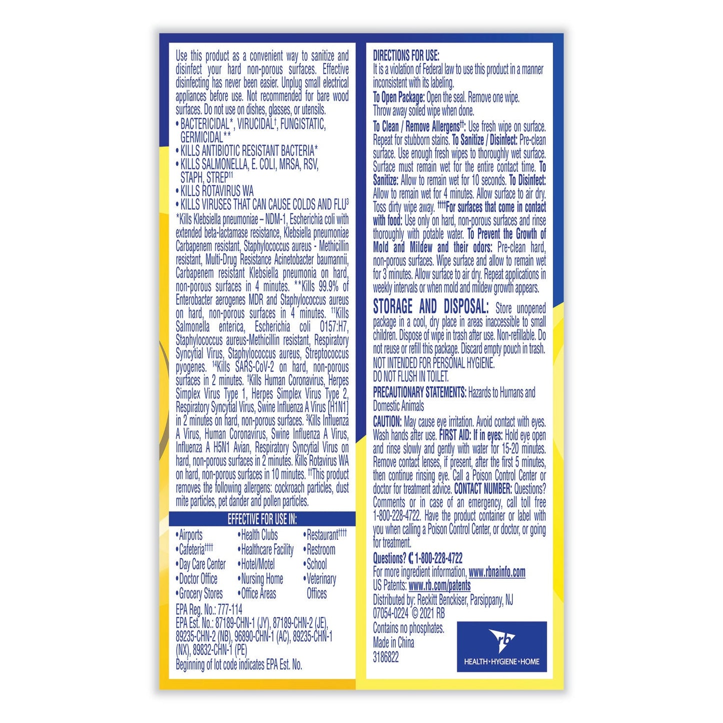 LYSOL Professional Disinfecting Wipe Single Count Packet, 6 x 7, Lemon and Lime Blossom, 300 Packets/Carton