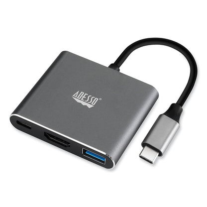Adesso 3-in-1 USB-C Multi-Port TAA Compliant Docking Station, HDMI, USB-C, USB 3 A+PD, Black/Gray