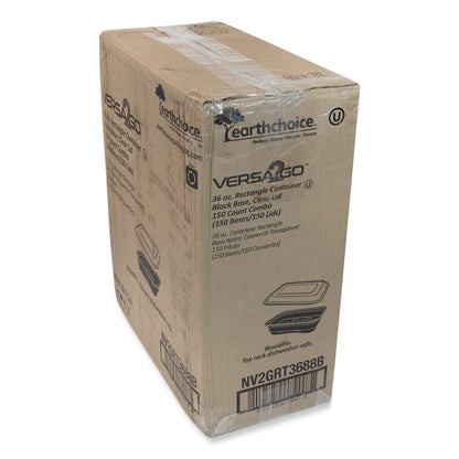 Pactiv Evergreen EarthChoice Versa2Go Microwaveable Container, 36 oz, 8.4 x 5.6 x 2, Black/Clear, Plastic, 150/Carton