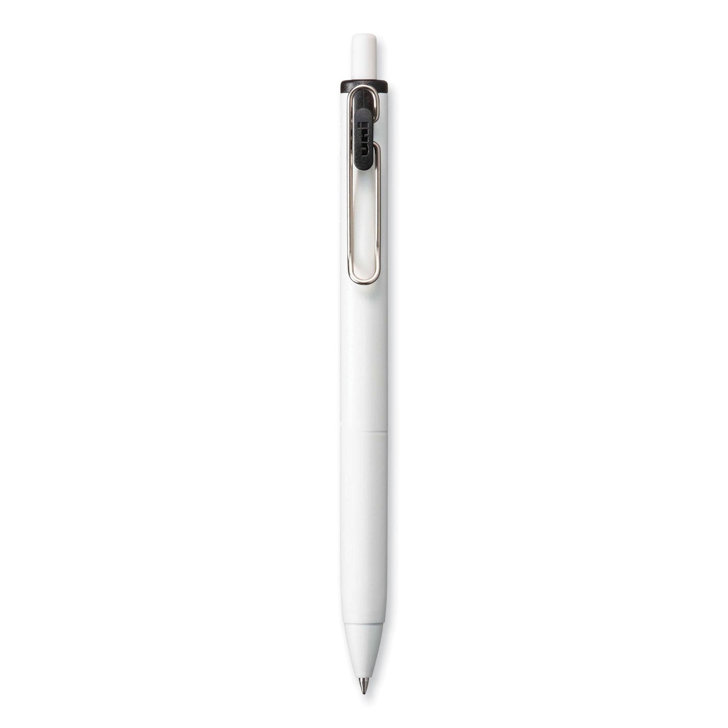 uniball uniONE Gel Pen, Retractable, Medium 0.7 mm, Black Ink, White Barrel, Dozen