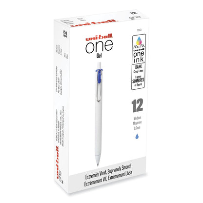 uniball uniONE Gel Pen, Retractable, Medium 0.7 mm, Blue Ink, White Barrel, Dozen