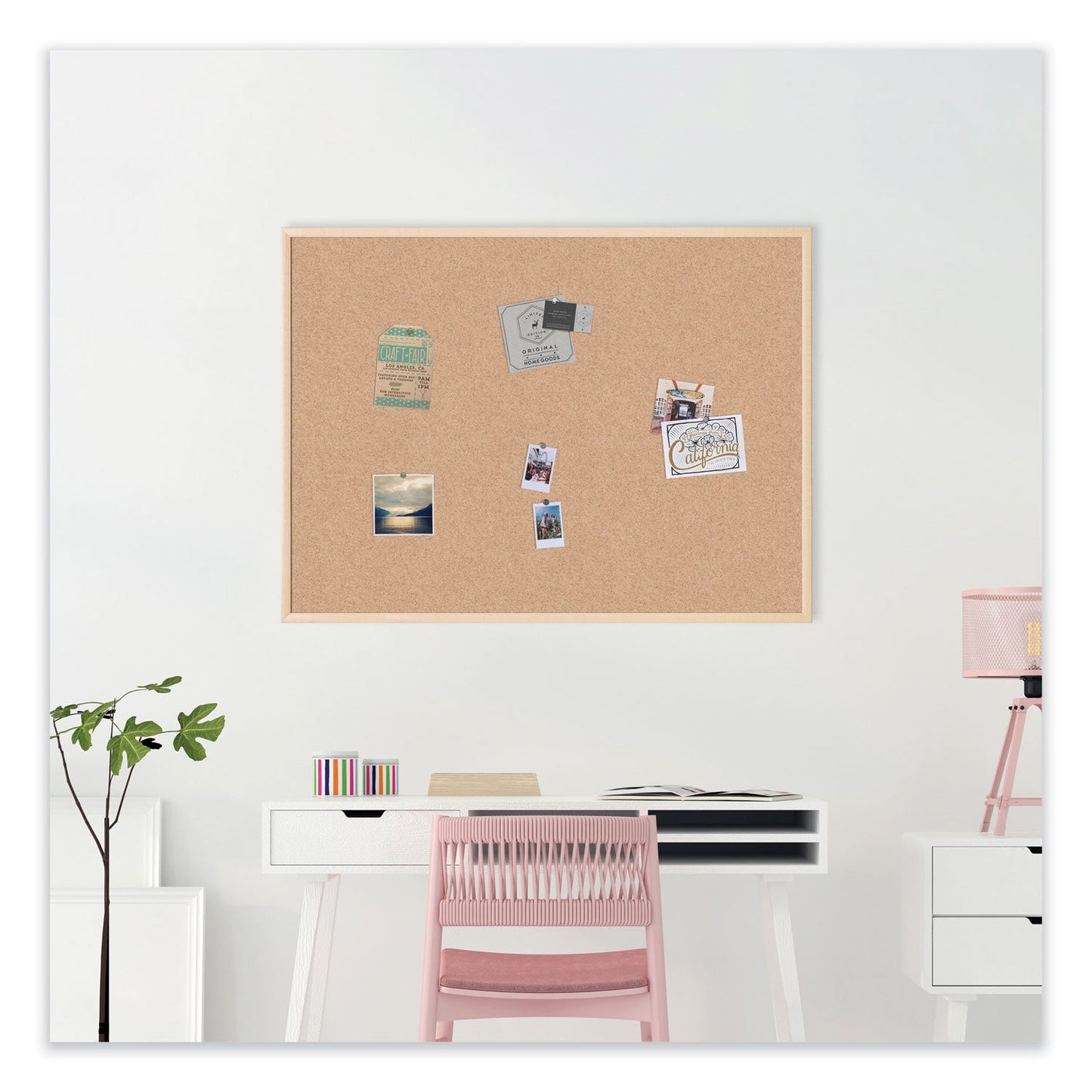 U Brands Cork Bulletin Board, 47 x 35, Natural Surface, Birch Frame