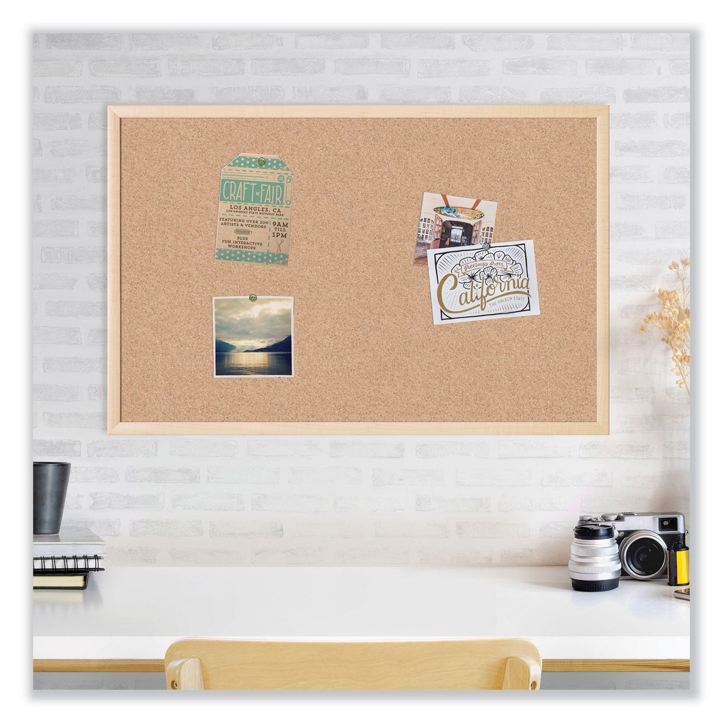 U Brands Cork Bulletin Board, 47 x 35, Natural Surface, Birch Frame