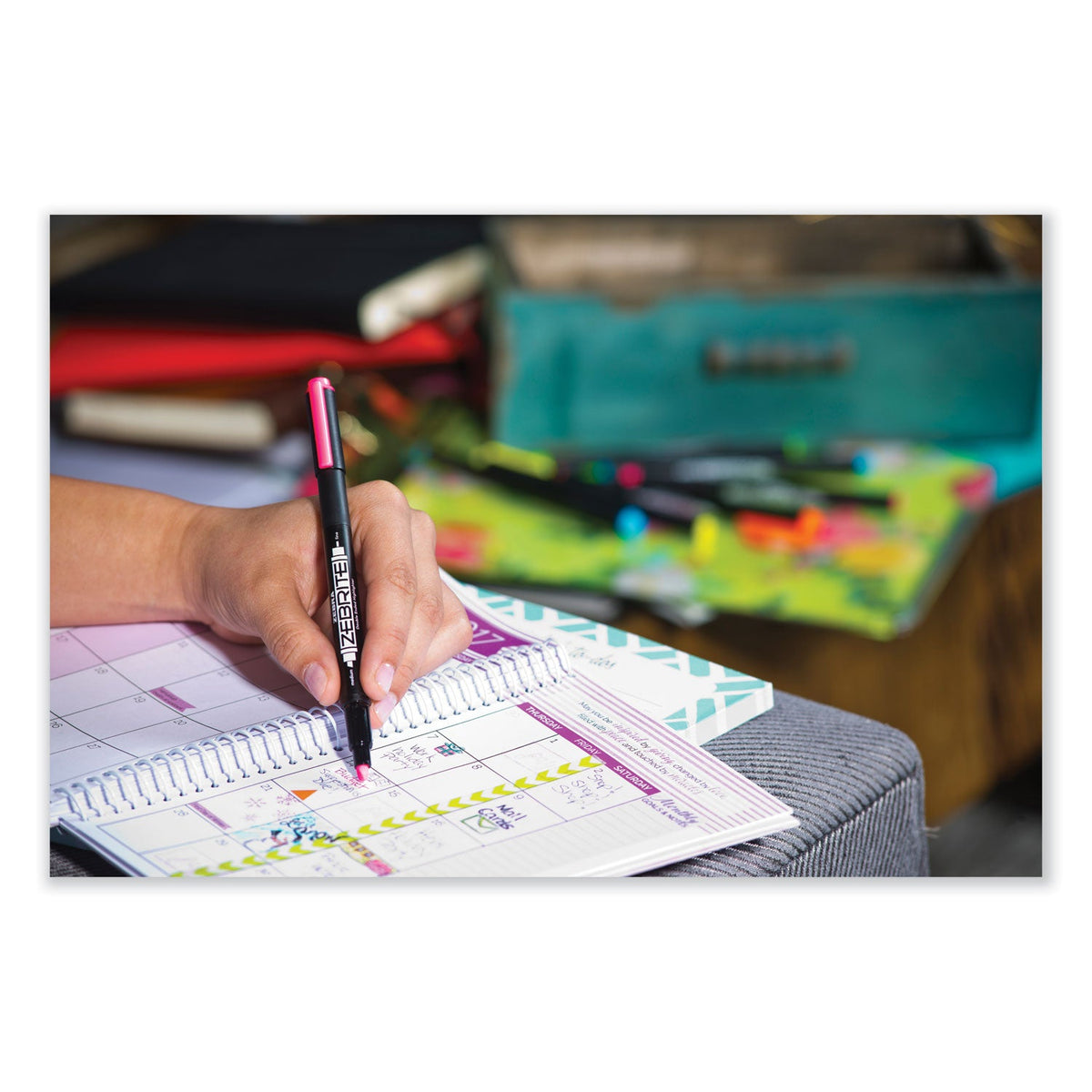 Zebra Zebrite Eco Double-Ended Highlighter, Fluorescent Yellow Ink, Med-Chisel/Fine-Bullet Tips, White/Black/Yellow Barrel, Dozen
