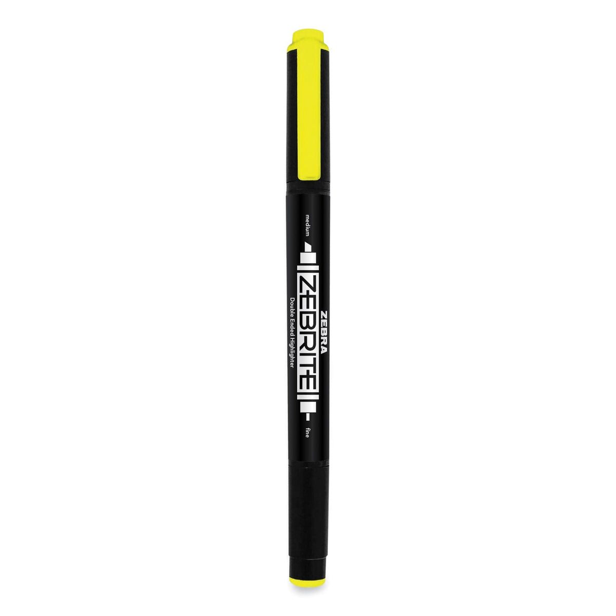 Zebra Zebrite Eco Double-Ended Highlighter, Fluorescent Yellow Ink, Med-Chisel/Fine-Bullet Tips, White/Black/Yellow Barrel, Dozen