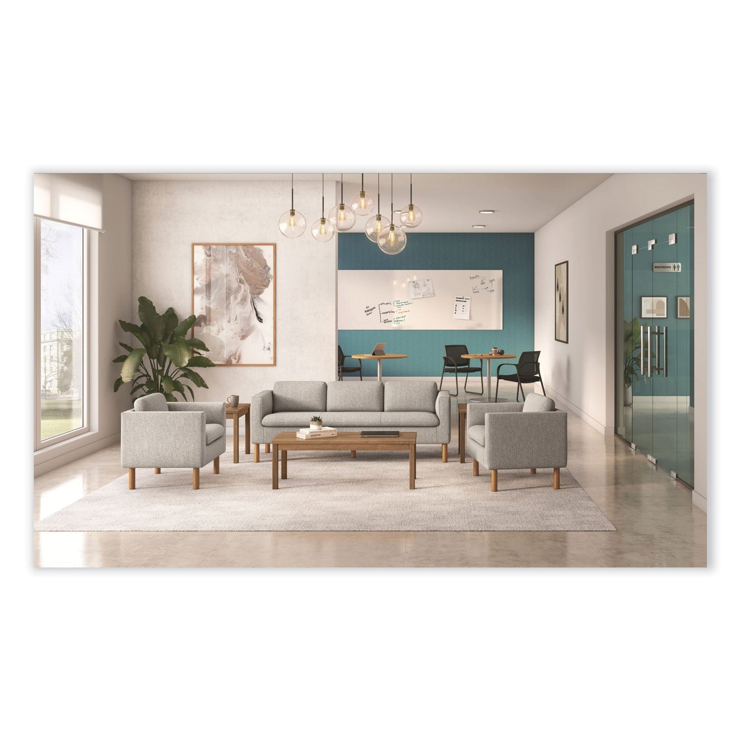 HON Parkwyn Series Club Chair, 33" x 26.75" x 29", Gray Seat/Back, Oak Base