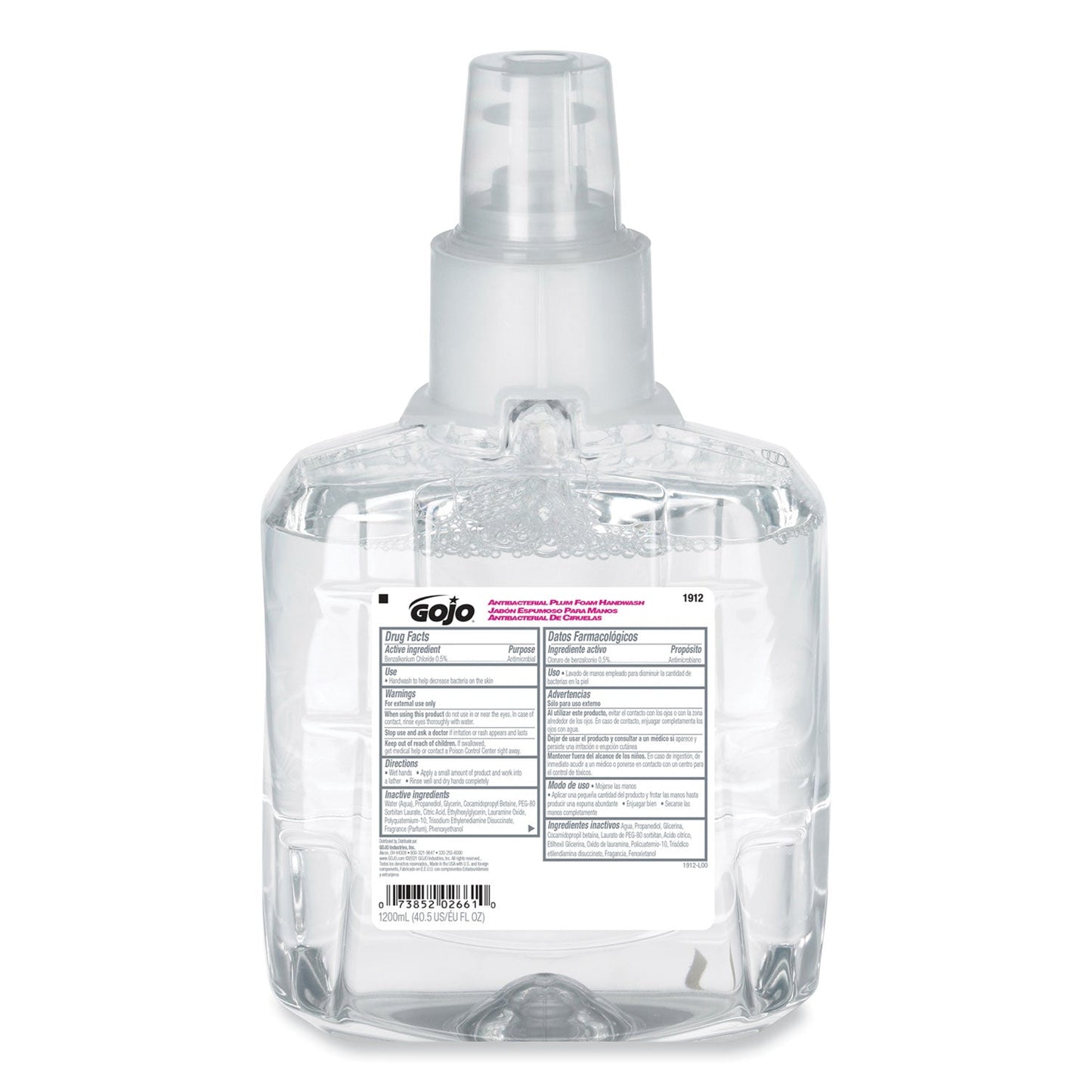 GOJO Antibacterial Foam Hand Wash Refill, For LTX-12 Dispenser, Plum Scent, 1,200 mL Refill, 2/Carton