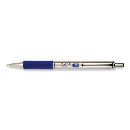 Zebra F-402 Ballpoint Pen, Retractable, Fine 0.7 mm, Blue Ink, Stainless Steel/Blue Barrel
