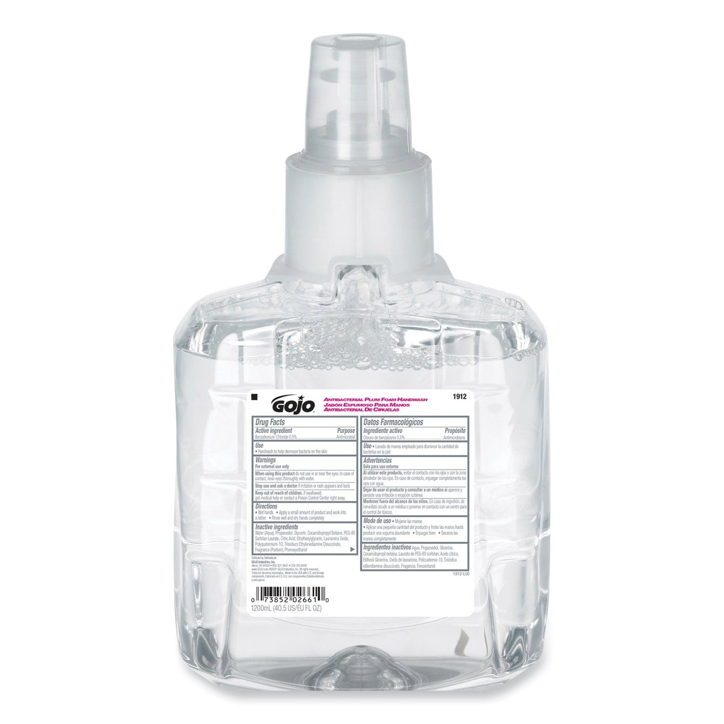 GOJO Antibacterial Foam Hand Wash Refill, For LTX-12 Dispenser, Plum Scent, 1,200 mL Refill