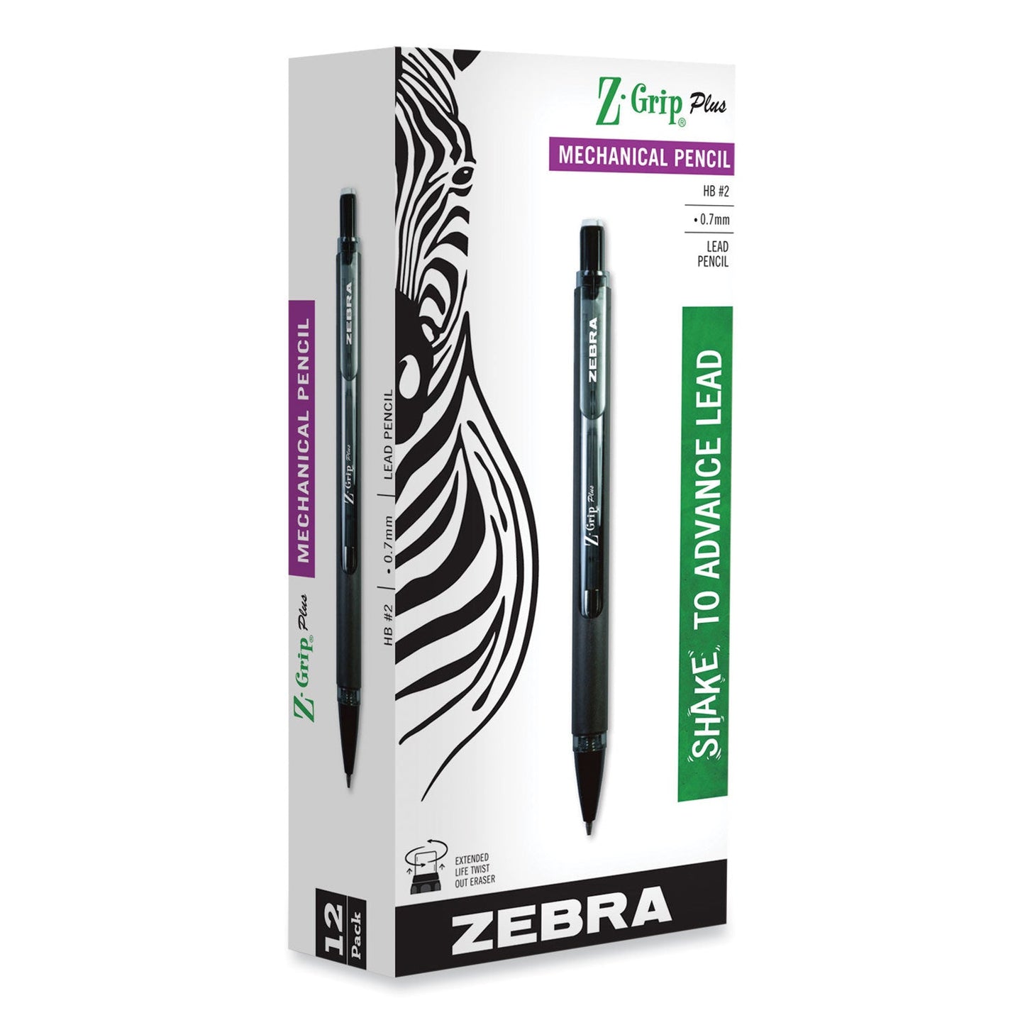Zebra Z-Grip Plus Mechanical Pencil, 0.7 mm, HB (#2.5), Black Lead, Assorted Barrel Colors, Dozen