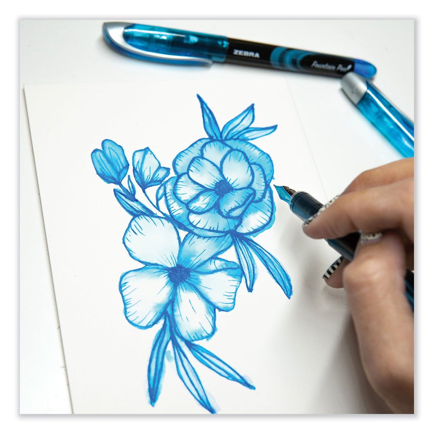 Zebra Fountain Pen, Fine 0.6 mm, Blue Ink, Blue, 12/Pack