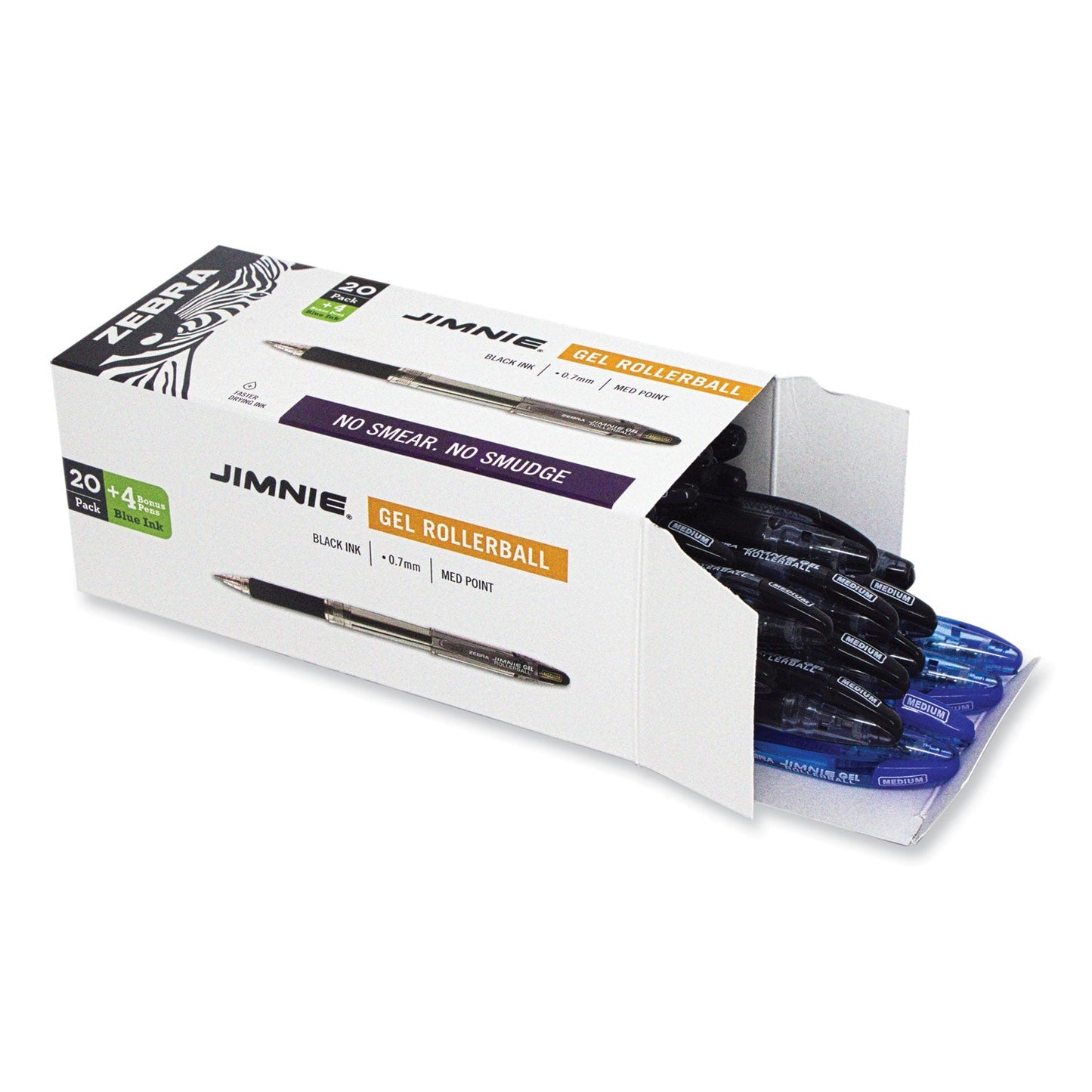 Zebra Jimnie Gel Pen Value Pack, Stick, Medium 0.7 mm, Black Ink, Smoke Barrel, 24/Box