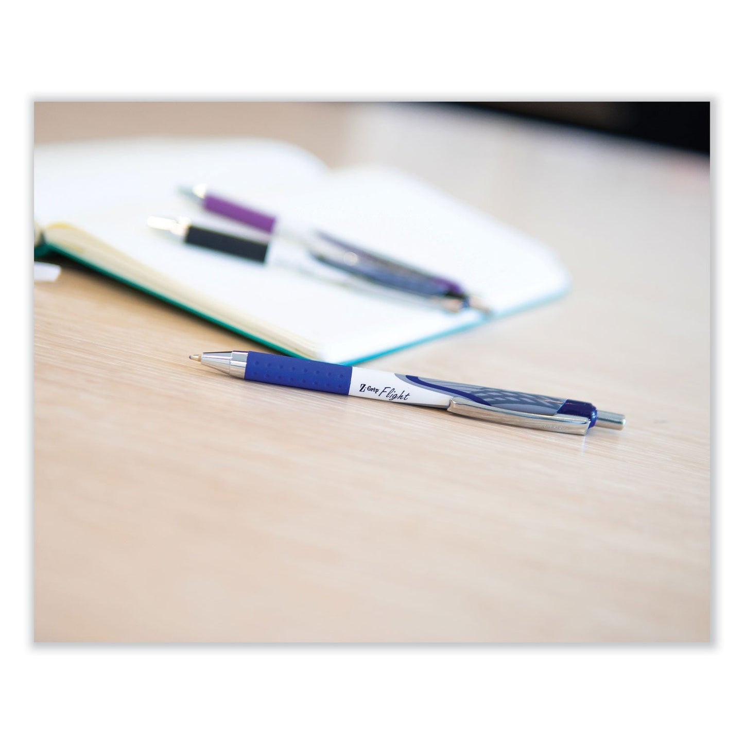 Zebra Z-Grip Flight Ballpoint Pen, Stick, Bold 1.2 mm, Blue Ink, White/Blue Fashion Accents Barrel, 12/Pack