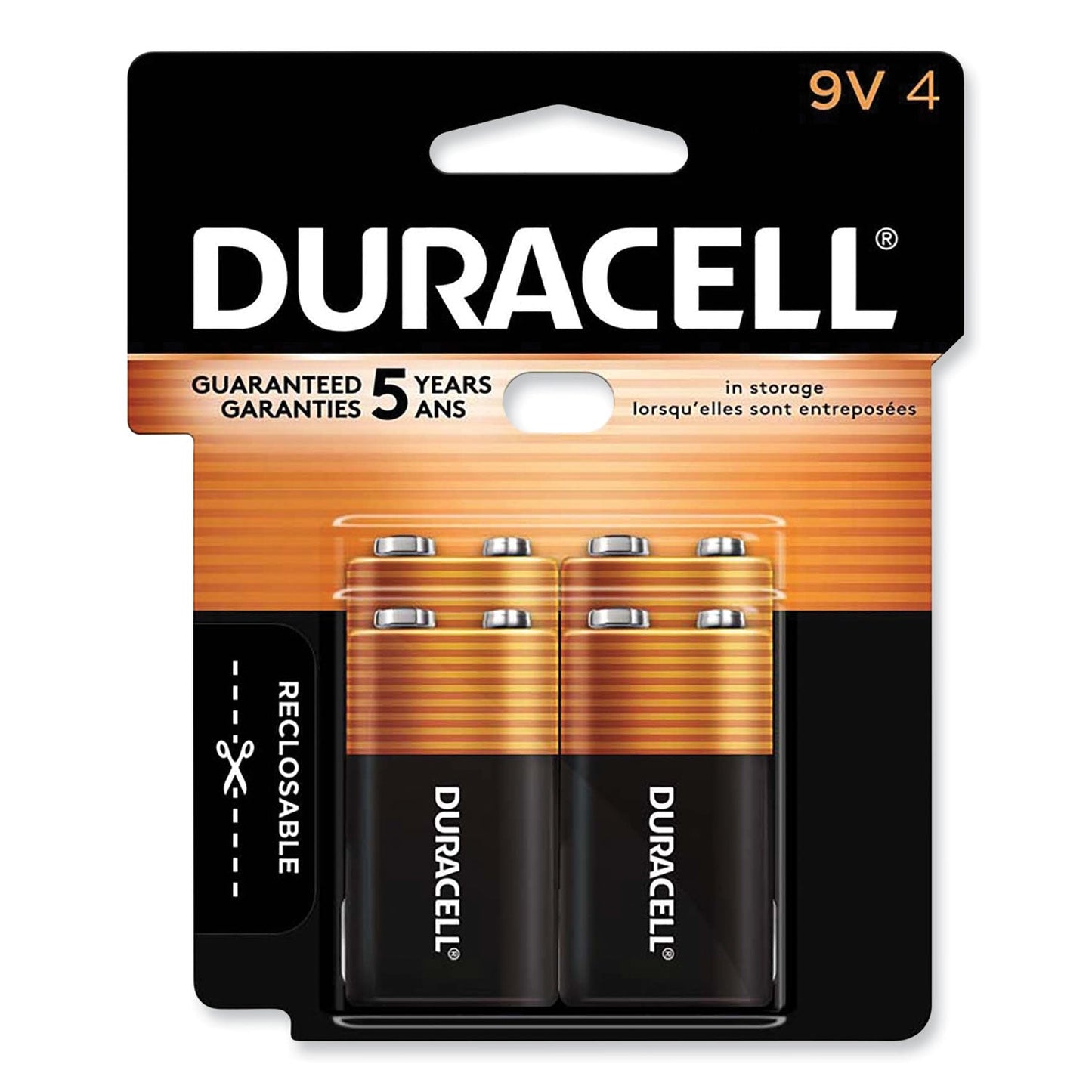Duracell CopperTop Alkaline 9V Batteries, 4/Pack