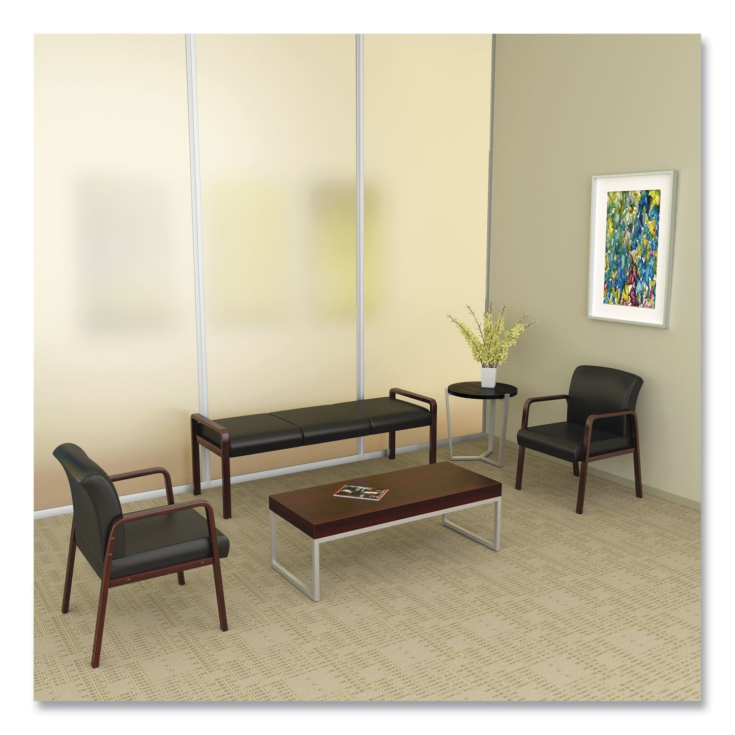 Alera Reception Lounge WL Series Guest Chair, 24.21" x 24.8" x 32.67", Black Seat/Back, Mahogany Base