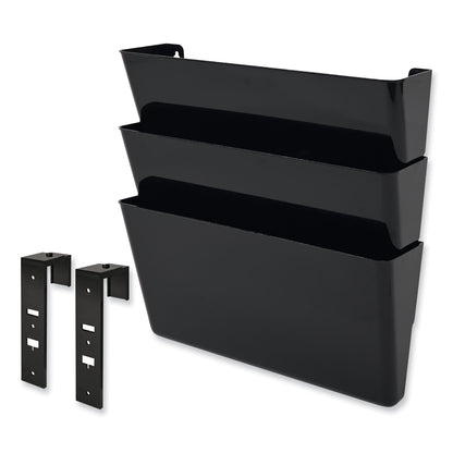 deflecto DocuPocket Stackable Three-Pocket Partition Wall File, 3 Sections, Letter Size, 13" x 4", Black