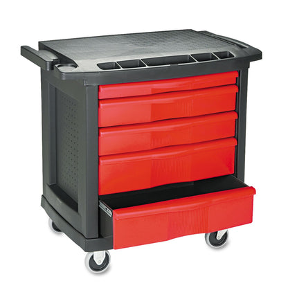 Rubbermaid Five-Drawer Mobile Workcenter, 32.63w x 19.9d x 33.5h, Black Plastic Top