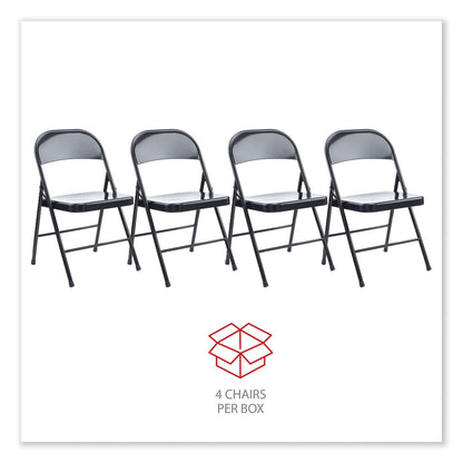 Alera Armless Steel Folding Chair, Supports Up to 275 lb, Black, 4/Carton