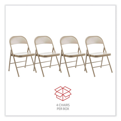 Alera Armless Steel Folding Chair, Supports Up to 275 lb, Tan, 4/Carton