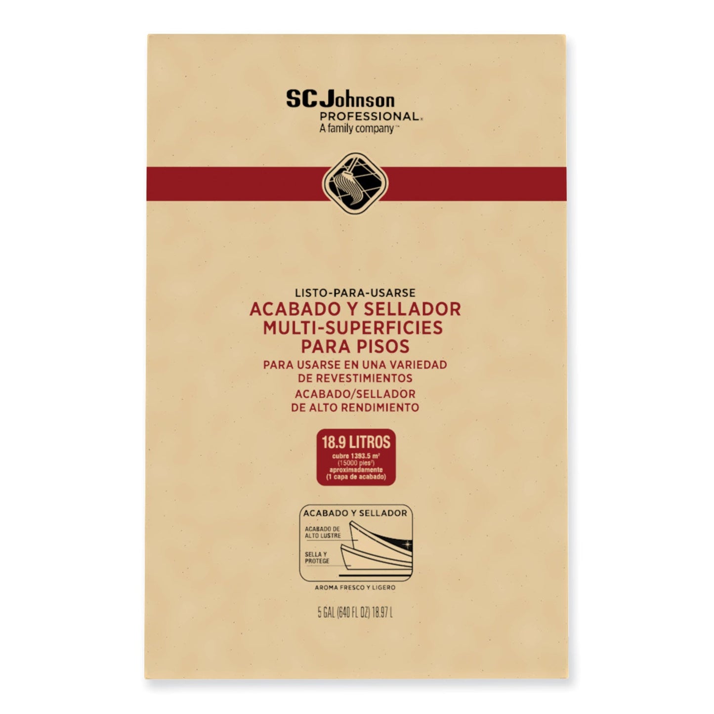 SC Johnson Professional Ready-To-Use Multi-Surface Floor Finish Plus Sealer, Light Fresh Scent, 5 gal Bag-in-Box