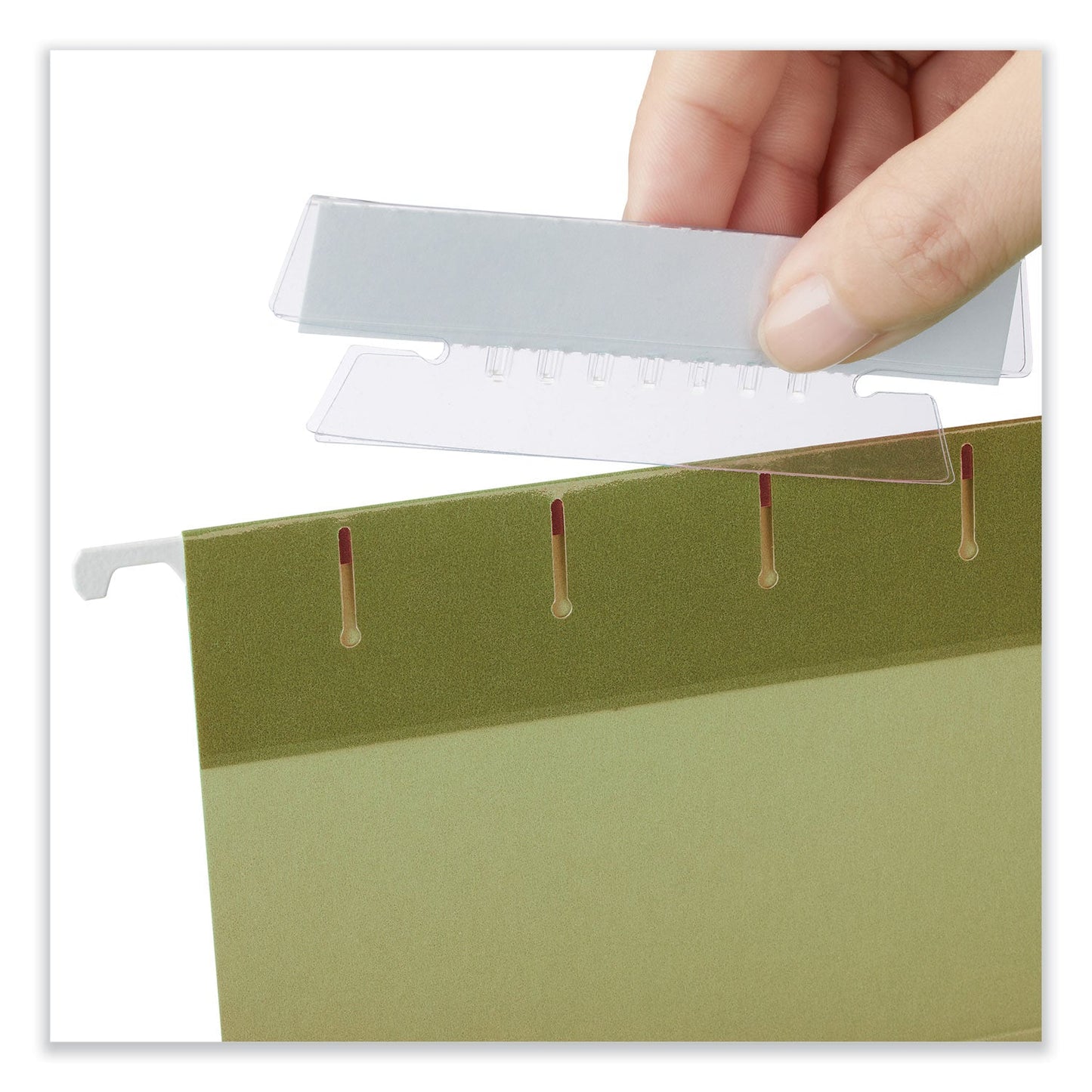 Universal Hanging File Folder Plastic Index Tabs, 1/3-Cut, Clear, 3.7" Wide, 50/Pack
