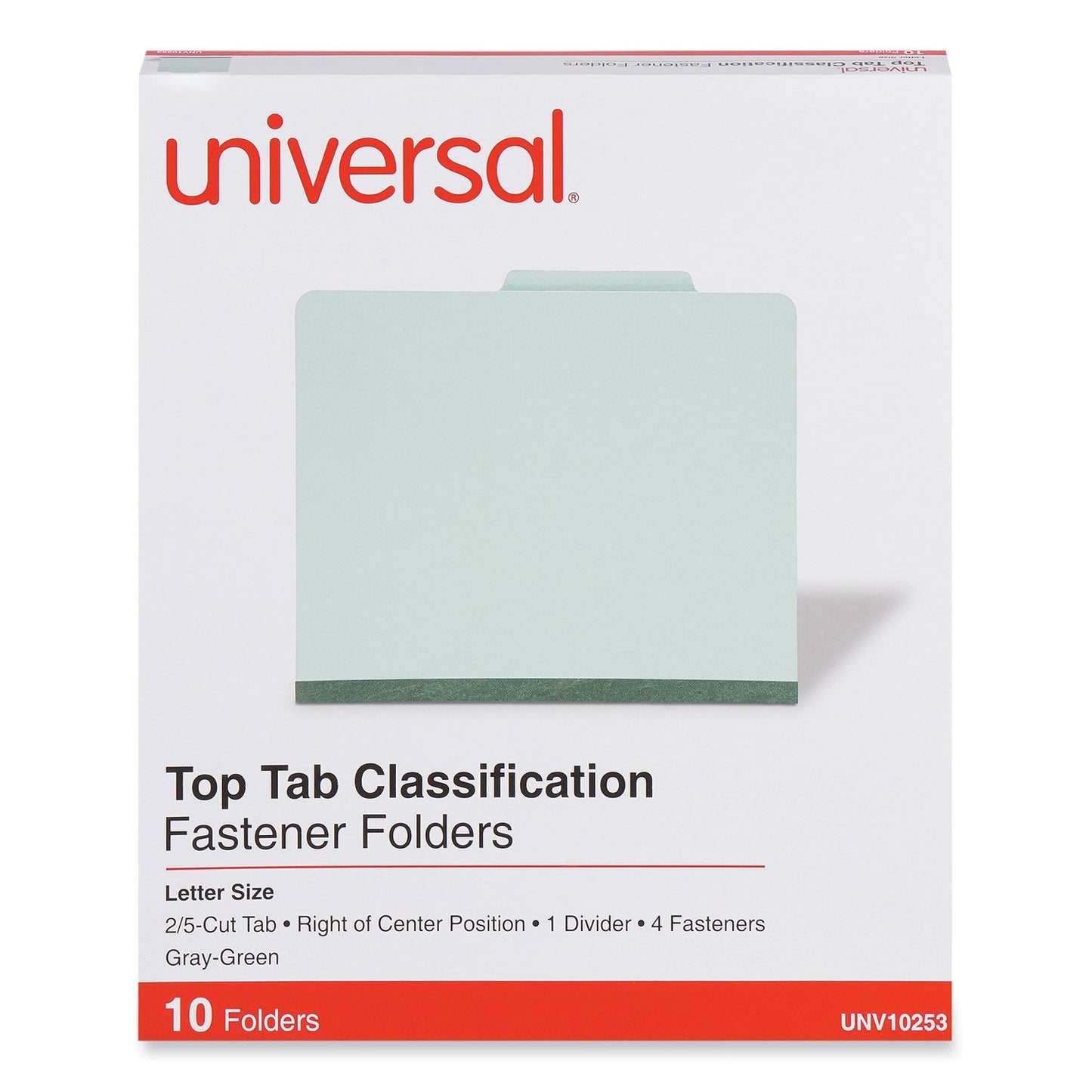 Universal Four-Section Pressboard Classification Folders, 1 Divider, Letter Size, Gray-Green, 10/Box